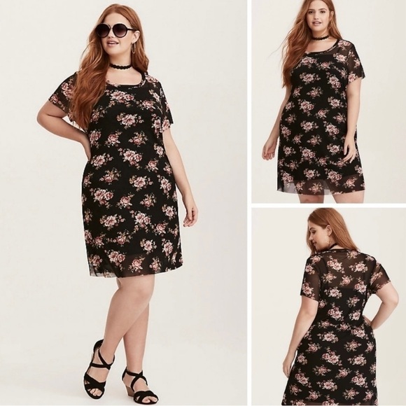 Size 0X Torrid Floral Print Mesh Midi Tee Dress - Picture 1 of 6